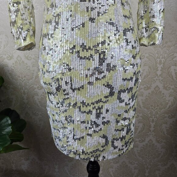 French Connection Size 4 Sequined Cocktail Dress White Cream Silver ¾ Sleeves - Picture 3 of 13